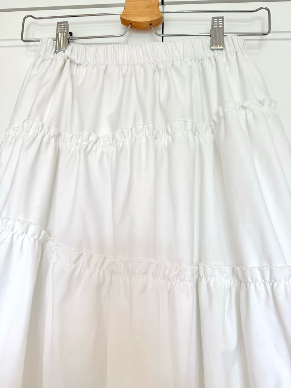 White Cotton Tiered Midi Skirt with Lining - Picture 2 of 8